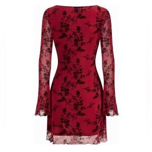 Cider Red and Black Floral Long Sleeve Dress